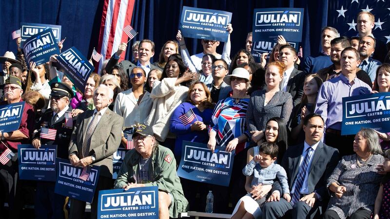 Supporters back Julian Castro as he announces his candidacy for the White House in 2020. Photograph: AFP/Getty Images