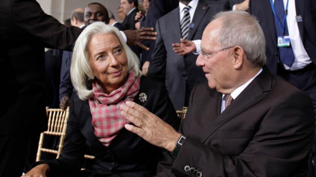 International Monetary Fund managing director Christine Lagarde listens to Germany’s finance minister Wolfgang Schauble in Washington, DC. Photograph: Yuri Gripas/IMF.