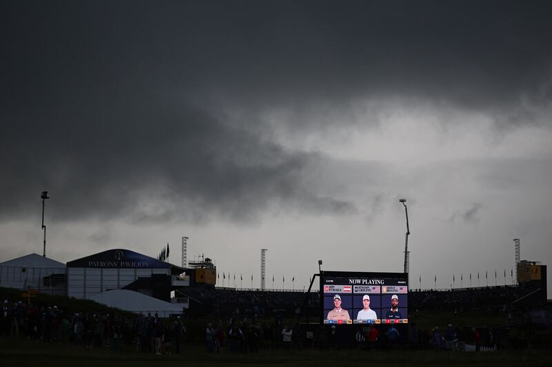 Rain clouds sweep over Royal Portrush on Friday. Photograph: Henry Nicholls/Getty Images