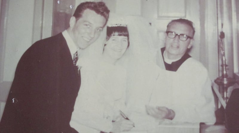Jimmy and Anne McClelland on the day of their wedding at St Mary’s Church in Belfast.