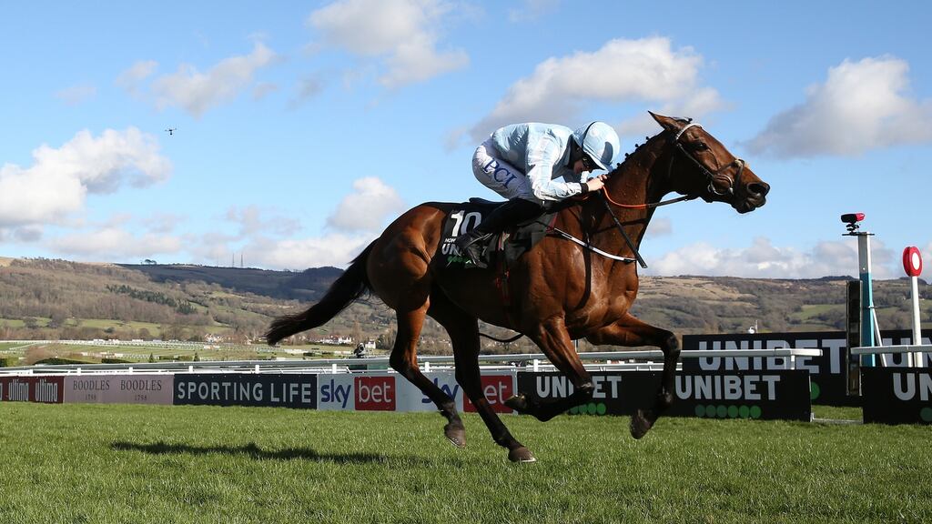 Honeysuckle and  Rachael Blackmore pass the winning post to win the  Champion Hurdle at the Cheltenham festival  on March 16th, 2021. Photograph:   Michael Steele/Getty Images