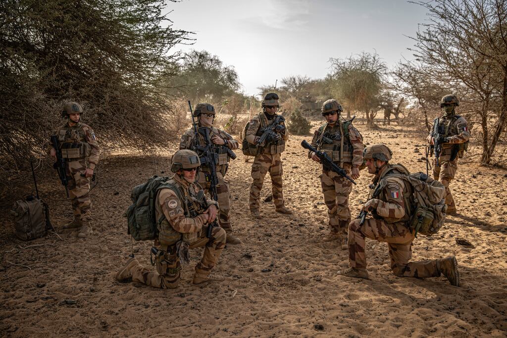 French Foreign Legion troops in northeastern Mali, near the border with Niger, in February 2020. French troops have been fighting Islamists in Mali for nearly a decade. Photograph: Finbarr O'Reilly/The New York Times