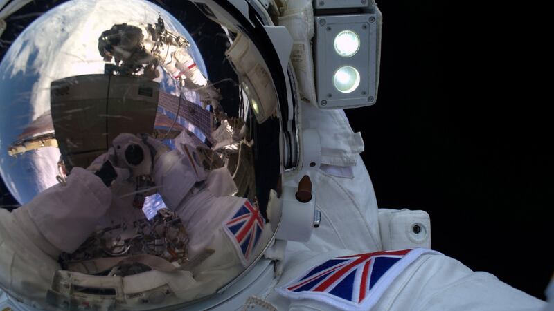A European Space Agency (ESA) image of astronaut Tim Peake taking part in his first spacewalk to replace a failed power regulator and install cabling for the International Space Station. Photograph: ESA via Getty Images.