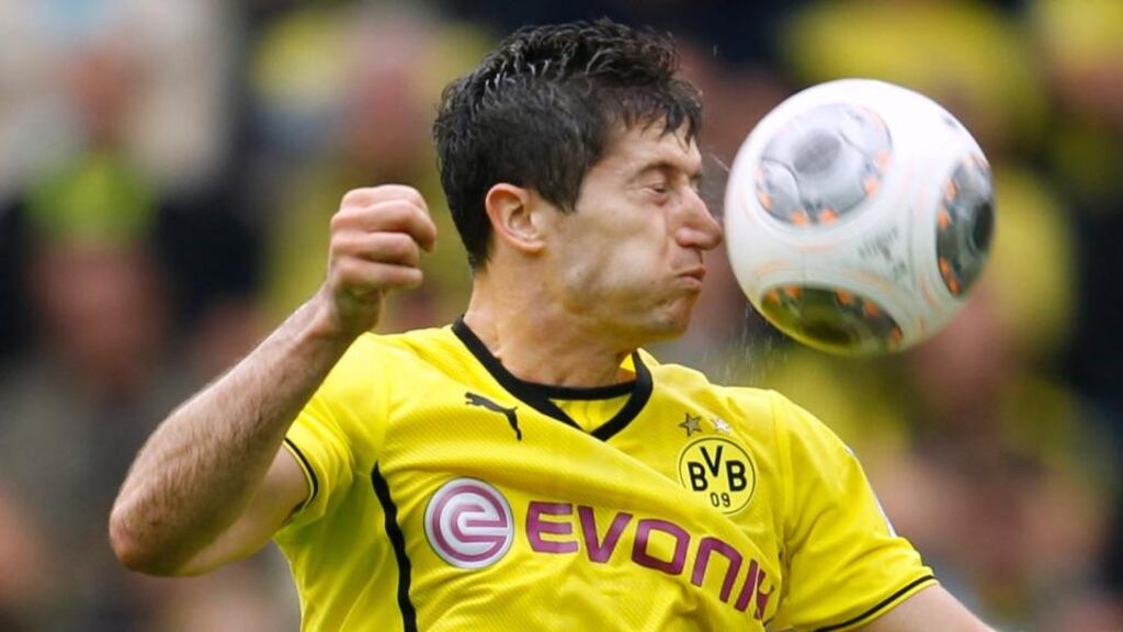 Borussia Dortmund’s Robert Lewandowski insists he will stay at he club for another season. Photograph: Ina Fassbender/Reuters