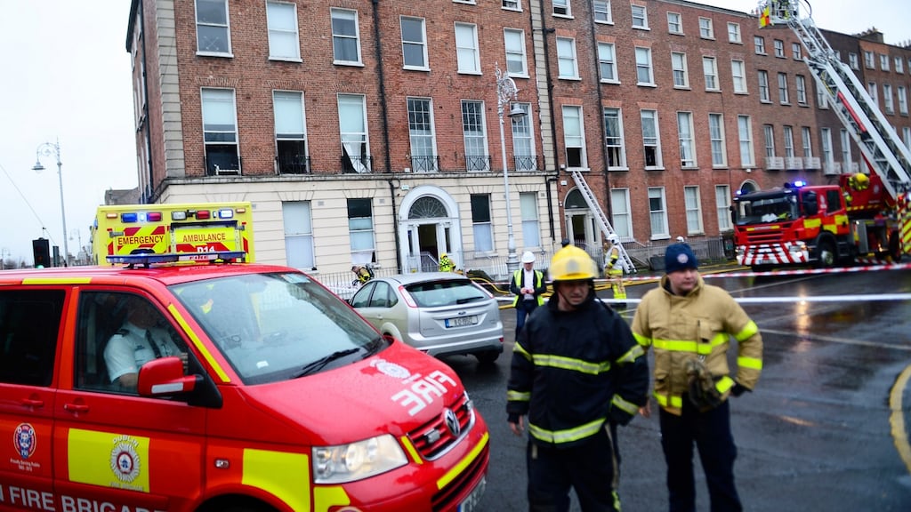 Dublin Fire Brigade were called to a  fire at a building in Mountjoy Square in Dublin about 7.20am. Photograph: Cyril Byrne/The Irish Times