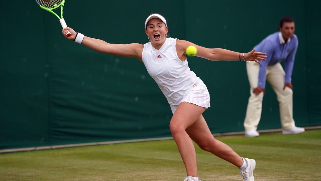 Jelena Ostapenko in action during her ladies singles third round match against Ajla Tomljanovic on day six of Wimbledon. Photo: Adam Davy/PA Wire