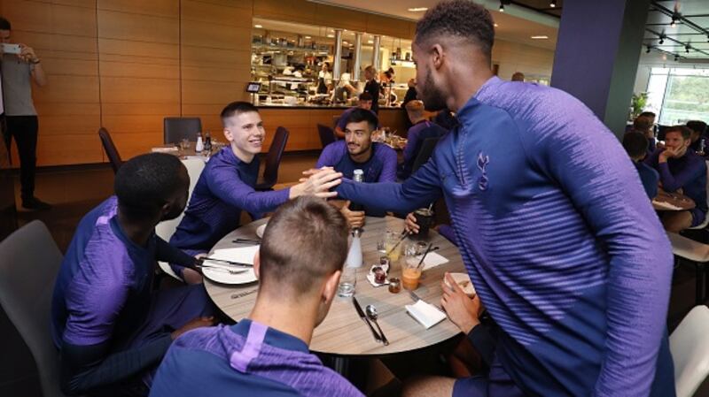 Tottenham Hotspur’s new signing Ryan Sessegnon meets his new team mates. Photograph: Getty Images