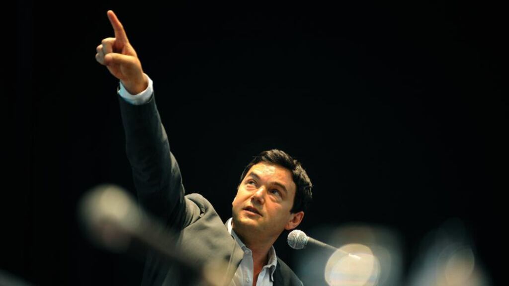 French Economist Thomas Piketty pictured speaking at the TASC conference in Croke Park, Dublin today. Photograph: Aidan Crawley