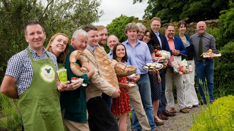Winners of the 2016 Euro-Toques EirGrid Food Awards (left to right): Michael and Aisling Flanagan (Velvet Cloud, Co Mayo), Declan Ryan, Darragh Ryan and Patrick Ryan (founders of Real Bread Ireland), Grace and James Gannon (Cloonconra Cheese, Co Roscommon), Hugh O’Malley (Achill Oysters, Co Mayo), Fergus and Sandra Dunne (Pigs on the Green, Co Offaly), Kevin and Colin Jephson (Ardkeen Quality Food Stores, Waterford) and Diana and Dave Milestone (Andarl Farm, Co Mayo). Photographs: Joleen Cronin