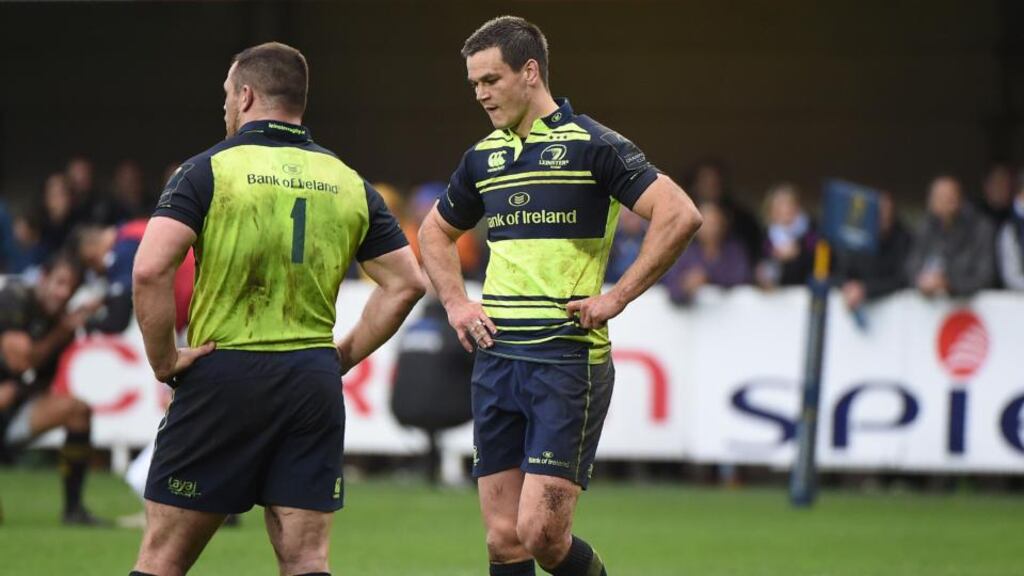 Leinster’s Irish fly-half Jonathan Sexton reacts during the European Rugby Champions Cup rugby match between Montpellier and Leinster at the Altrad stadium in Montpellier, southern France. Photo: Getty Images