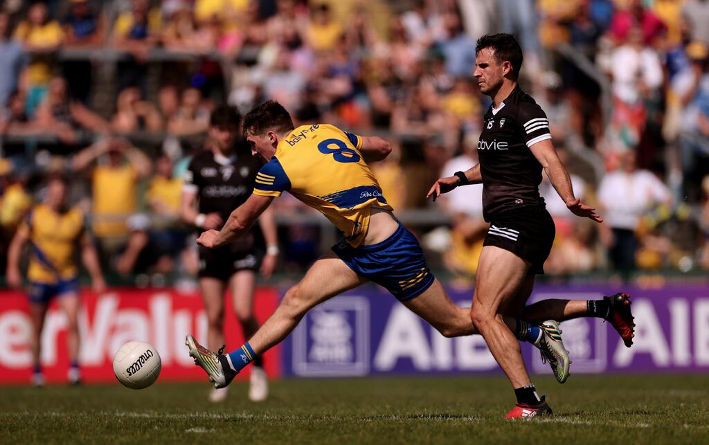 Roscommon’s Dylan Ruane scores his side's goal against Sligo. Photograph: James Crombie/Inpho