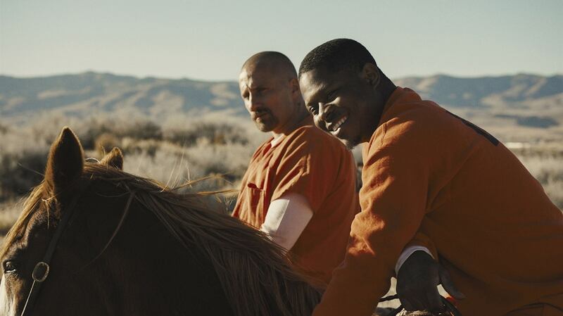 Matthias Schoenaerts and Jason Mitchell in The Mustang