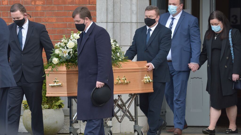 The remains of Cara O’Sullivan are brought from the Church of the Immaculate Conception, the Lough, in Cork, following her funeral. Photograph:  Michael Mac Sweeney/ Provision