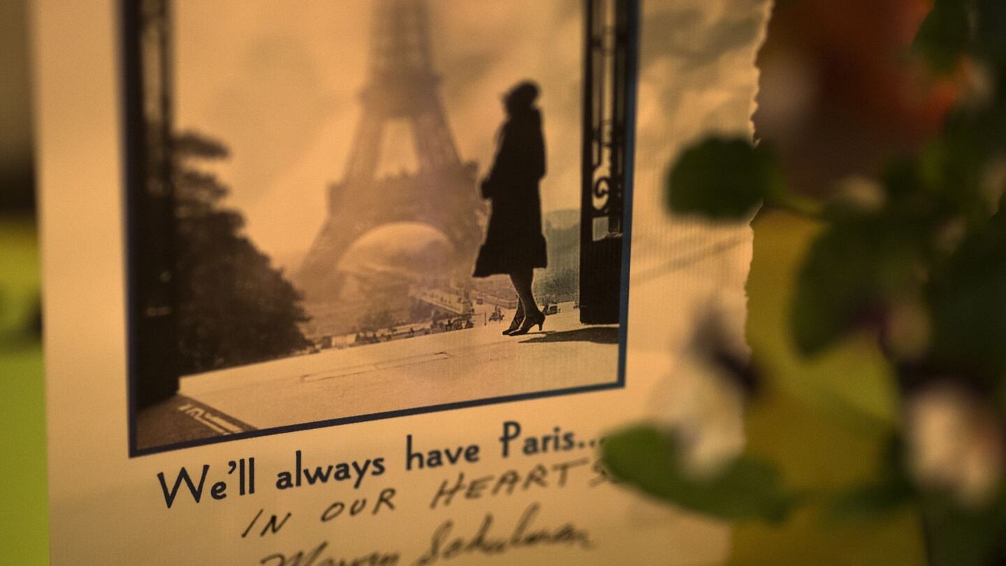 A message of love for Paris is seen at a makeshift memorial outside the French Consulate in Los Angeles, California. Photograph: AFP