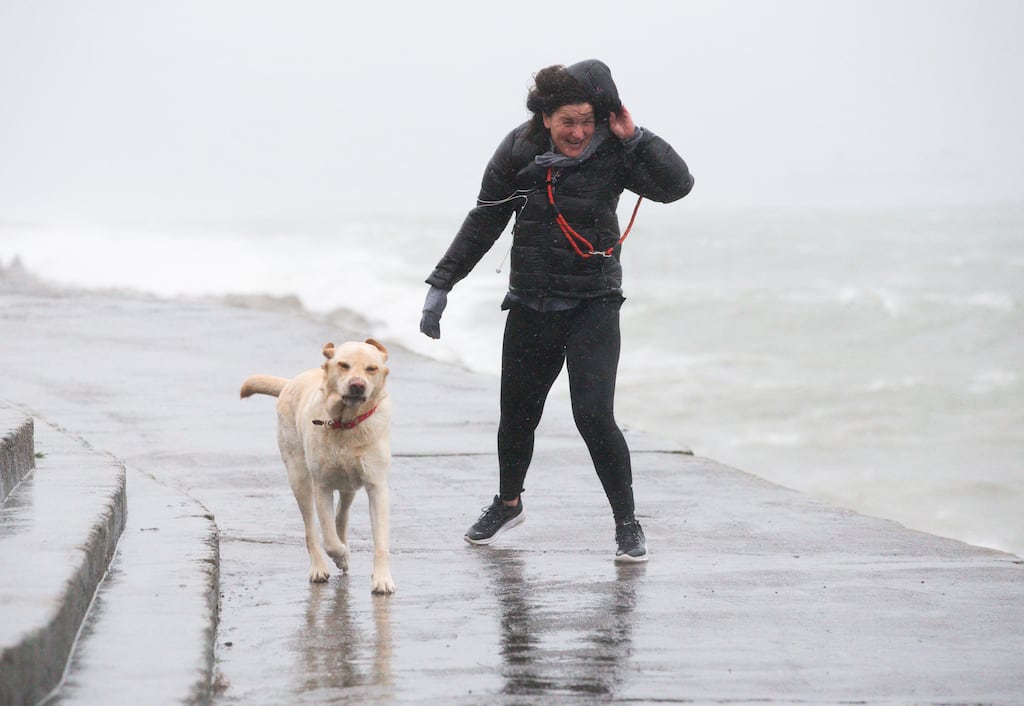 NEWS
13/1/2020
Views of Storm Brendan.
Grainne Browne from Dn Laoghaire and her dog "WILSON" walks in the rain in Dn Laoghaire .
Photo: Tom Honan for The Irish Times.