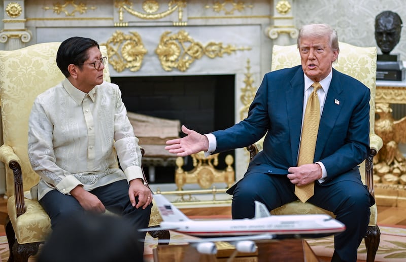 President Donald Trump and president Ferdinand Marcos Jr of the Philippines speak in the Oval Office of the White House. Photograph: Kenny Holston/The New York Times