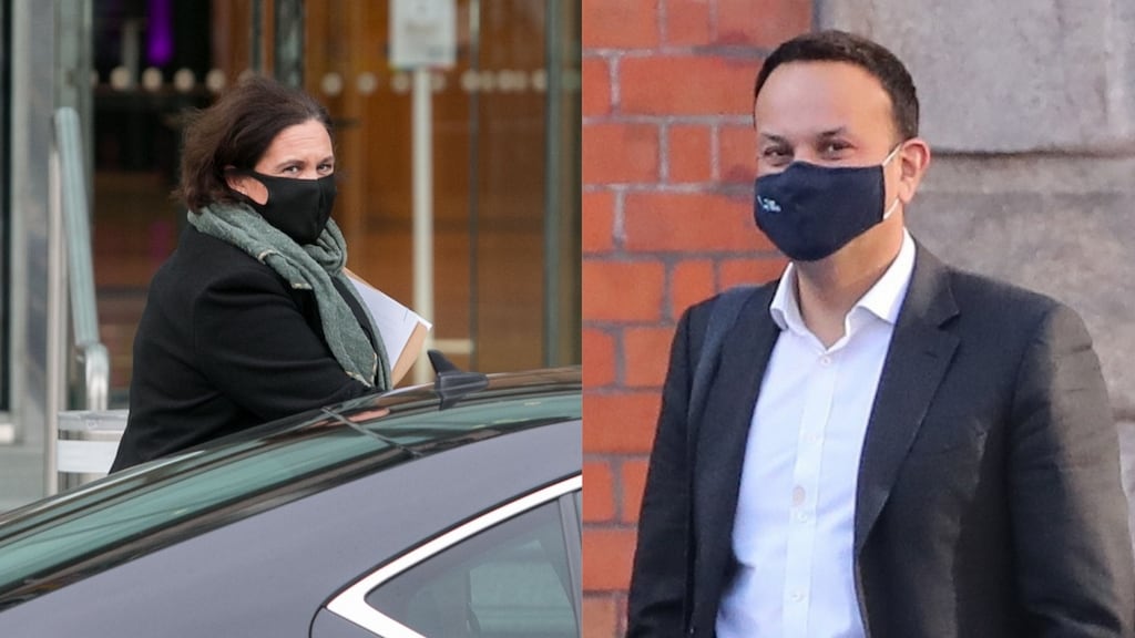 Sinn Féin leader Mary Lou McDonald and Fine Gael leader Leo Varadkar. Photographs: Gareth Chaney/Collins and Niall Carson/PA