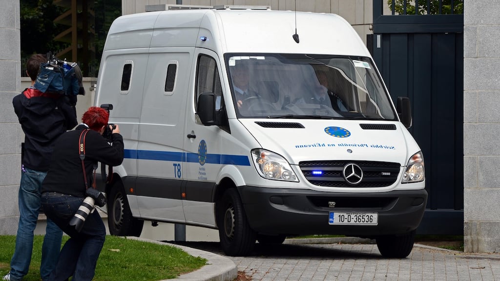 A prison van carrying John Dundon is driven from the Special Criminal Court  from a previous hearing. Photograph: Eric Luke/The Irish Times
