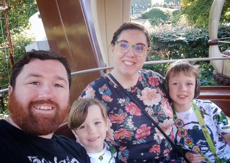 A family photo of David, Sam, Claire and Oliver, who has ADHD.