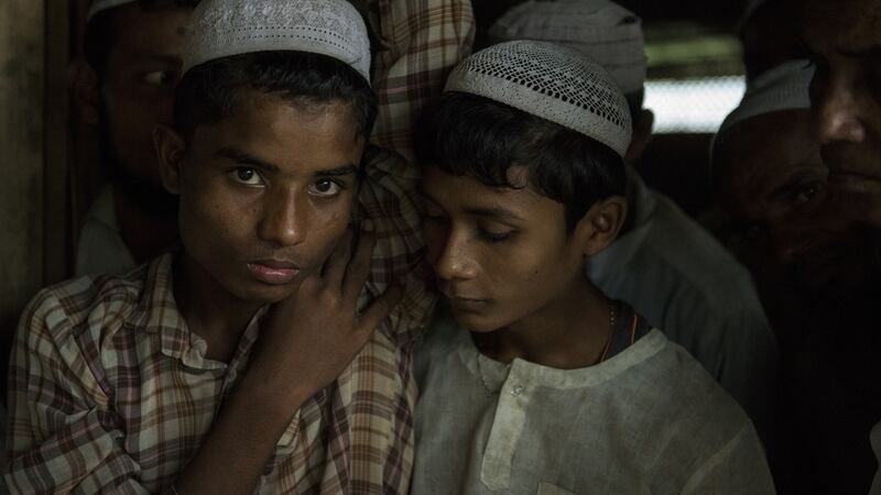 Two Rohingya Muslims photographed at a camp for internally displaced people in Sittwe, Myanmar, in September, 2014. Photograph:  Brenda Fitzsimons