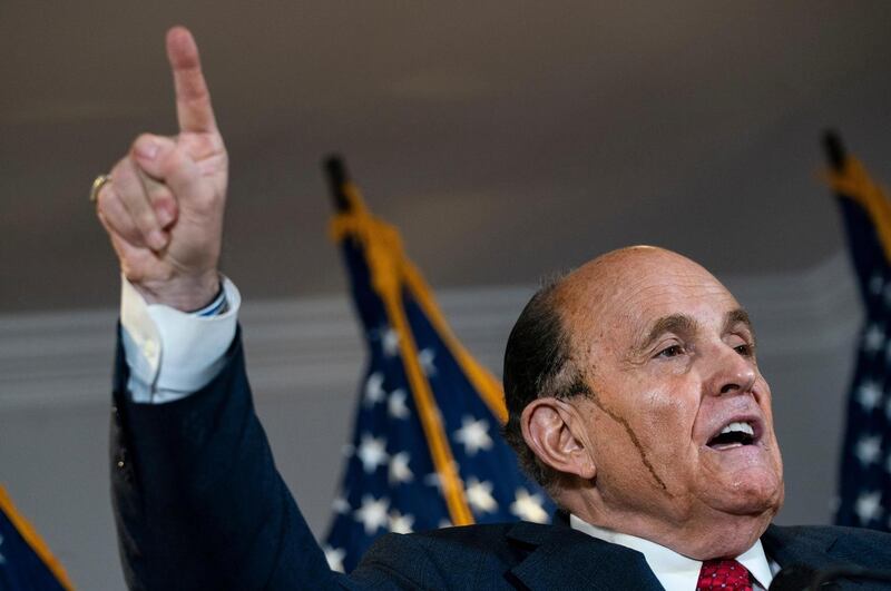 Rudy Giuliani at yesterday’s press conference. Photograph: Drew Angerer/Getty
