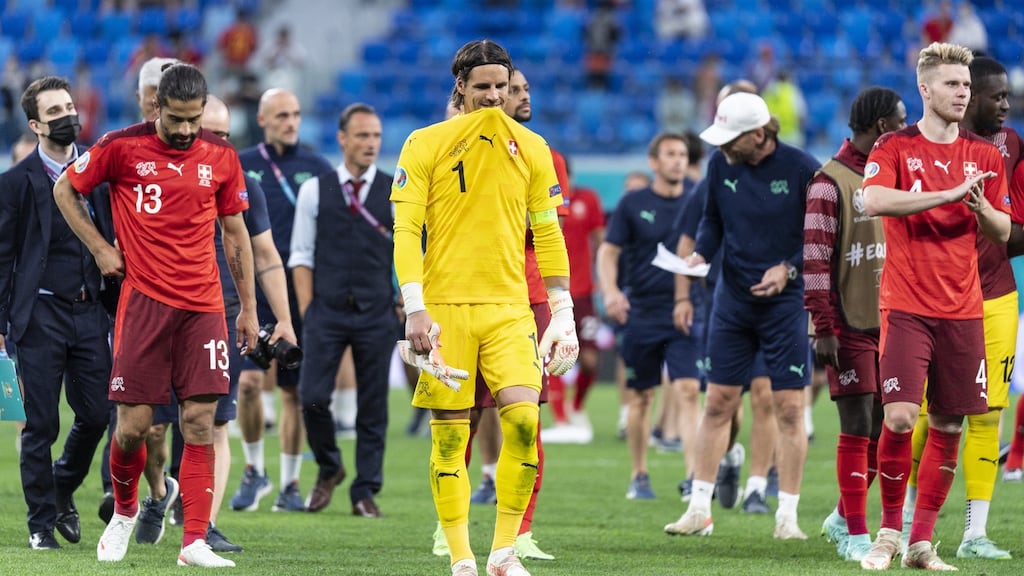 Switzerland’s goalkeeper Yann Sommer after losing to Spain in the penalty shootout. Photograph: EPA