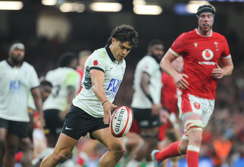Caleb Muntz showed his class against Wales. It showed the blow it was to Fiji when the outhalf sustained a knee injury and was ruled out of the World Cup on the eve of the tournament. Photograph: Ian Cook/CameraSport via Getty Images