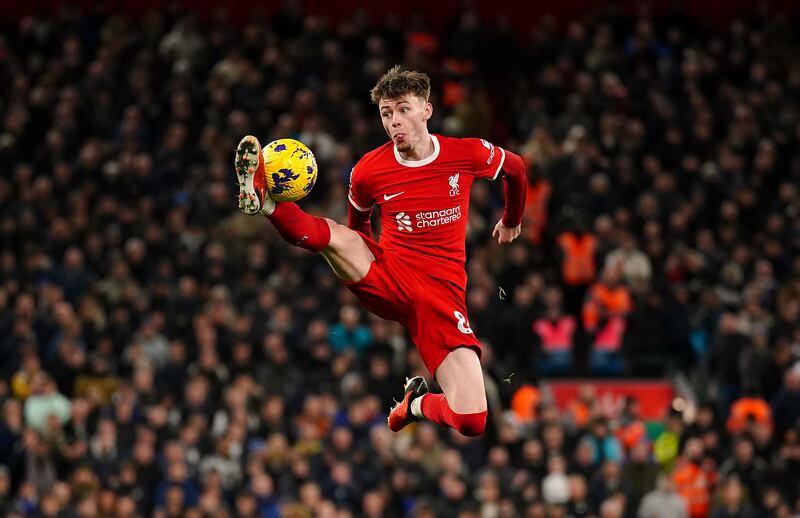Conor Bradley: the young Co Tyrone native caught the eye with an outstanding performance in Liverpool's 4-1 victory over Chelsea at Stamford Bridge. Photograph; Peter Byrne/PA