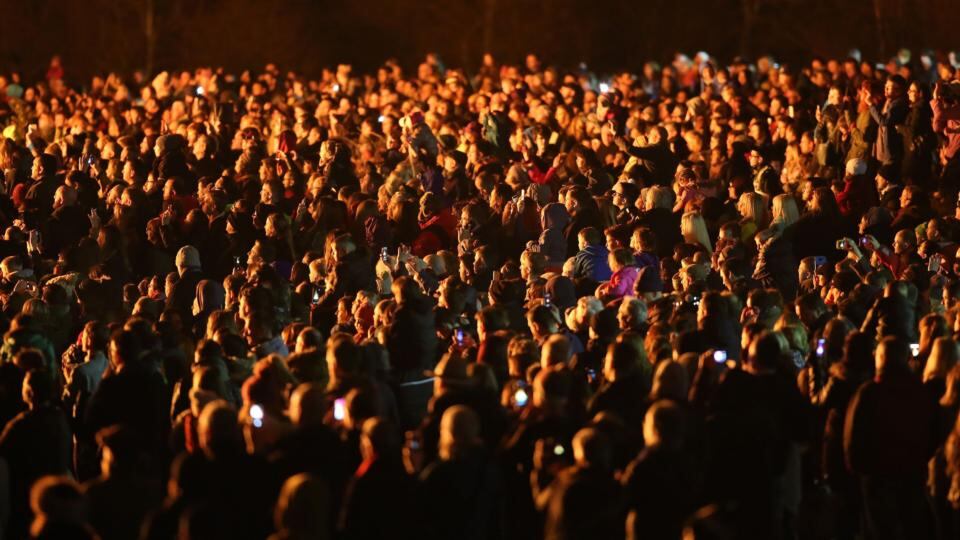 The Derry crowd gathered for the burning included many children. Photograph: Niall Carson/PA Wire