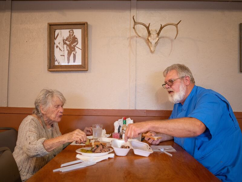 Texas lunch stop: Diana Kennedy and her friend Matt Weissler in 2019. Photograph: Matthew Busch/New York Times