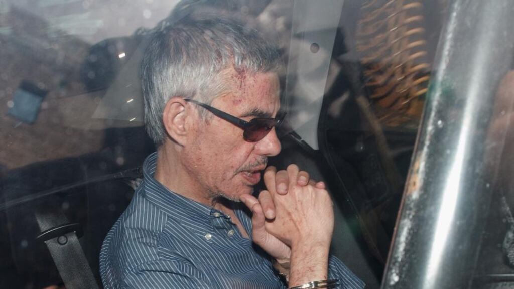 Train driver Francisco Jose Garzon Amo, 53, is taken in a police car from Police Station to the Preliminary Court in Santiago de Compostela, Spain on Sunday.  Photograph:  Pablo Blazquez Dominguez/Getty Images.
