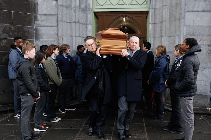Mourners carry Bishop Emeritus Willie Walsh's coffin at his funeral in Ennis, Co Clare. Photograph: Eamon Ward