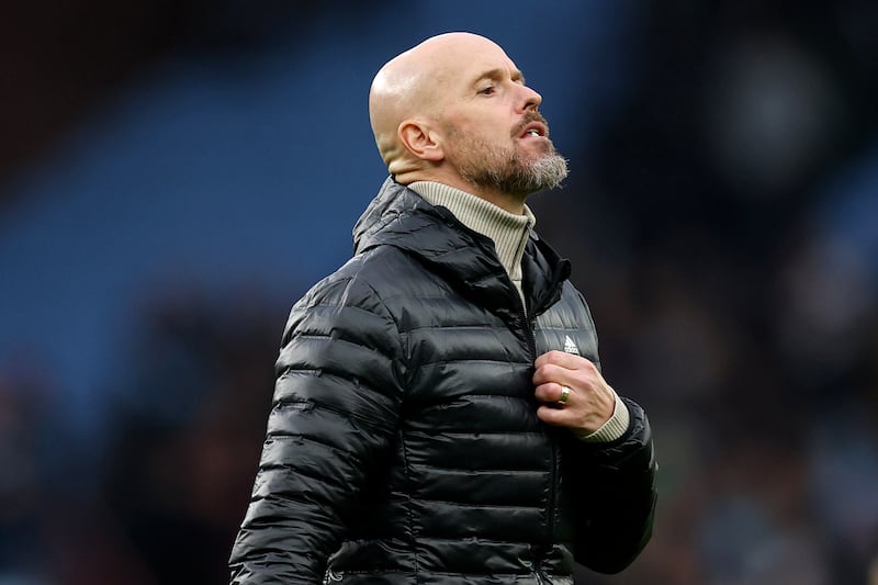 United manager Erik ten Hag at the Premier League match against Aston Villa at Villa Park. Photograph: Carl Recine/Getty Images