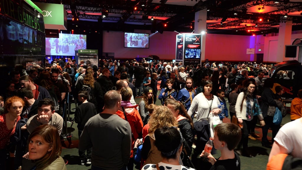 Visitors at GamerCon at Dublin’s Convention Centre: gamers who managed to attend the event faced lengthy queues. Photograph: Dara Mac Dónaill