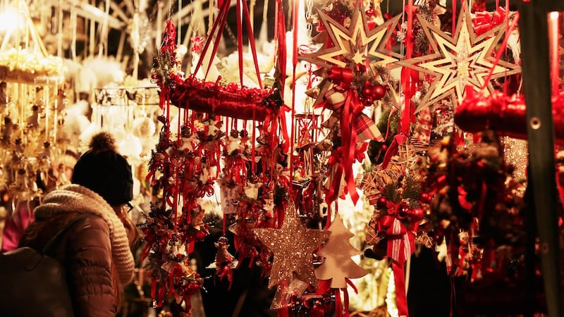 Stalls at the annual Christmas market at Mozartplatz in Salzburg, Austria. Photograph: Johannes Simon/Getty Images