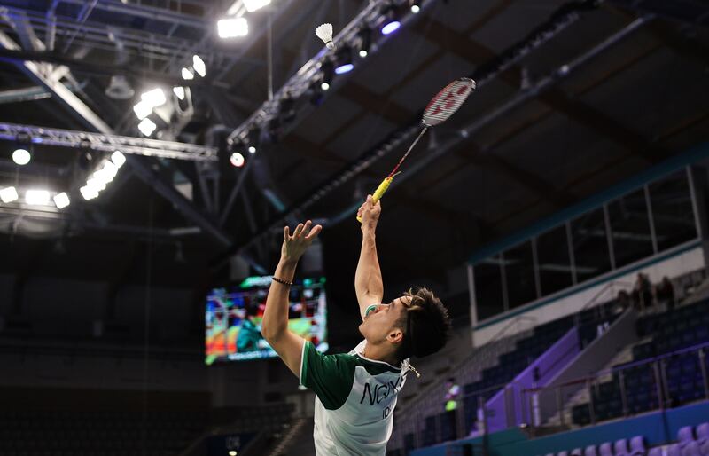 Nhat Nguyen against Viktor Axelsen of Denmark at the 2023 European Games. Photograph: Tom Maher/Inpho