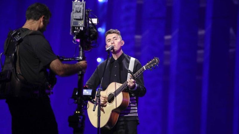 Ireland’s Eurovision hopeful Ryan O’Shaughnessy rehearsing in Lisbon