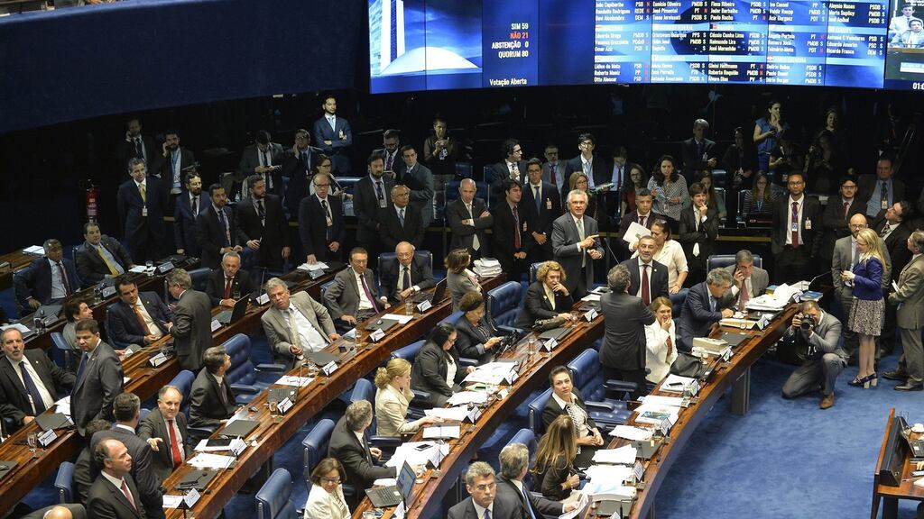 A general view of a session of the senate over an impeachment trial of suspended Brazilian president Dilma Rousseff. Photograph: EPA