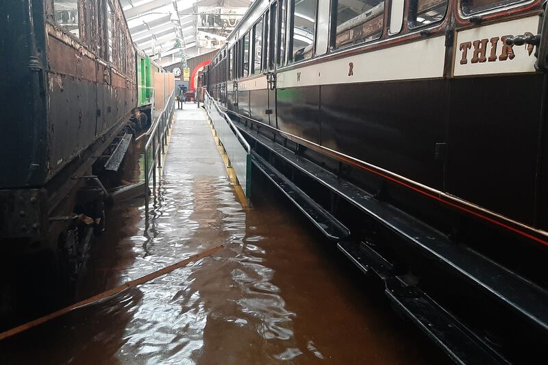 Flood water in the railway's carriage gallery last year. Photograph: DCDR