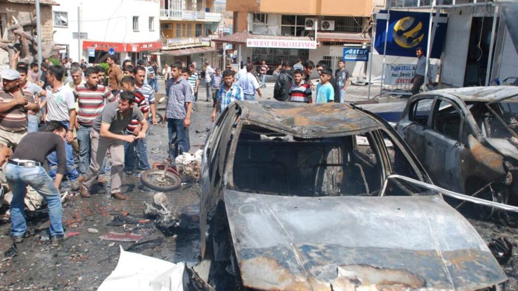 Turkish prime minister Tayyip Erdogan said around 20 people were killed in explosions in the southern town of Reyhanli near the border with Syria today and that the death toll may rise, with many seriously wounded. Photograph: Ihlas News Agency/Reuters