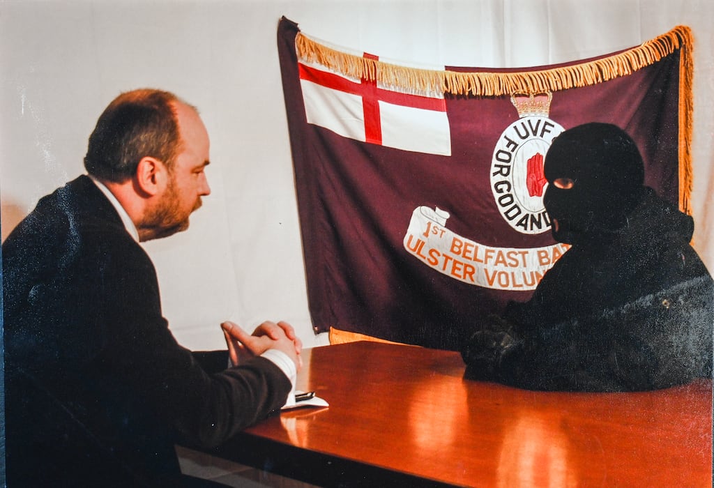 Brian Rowan interviewing a member of the UVF in 2006. Photograph: Brian Rowan personal archive for The Open University