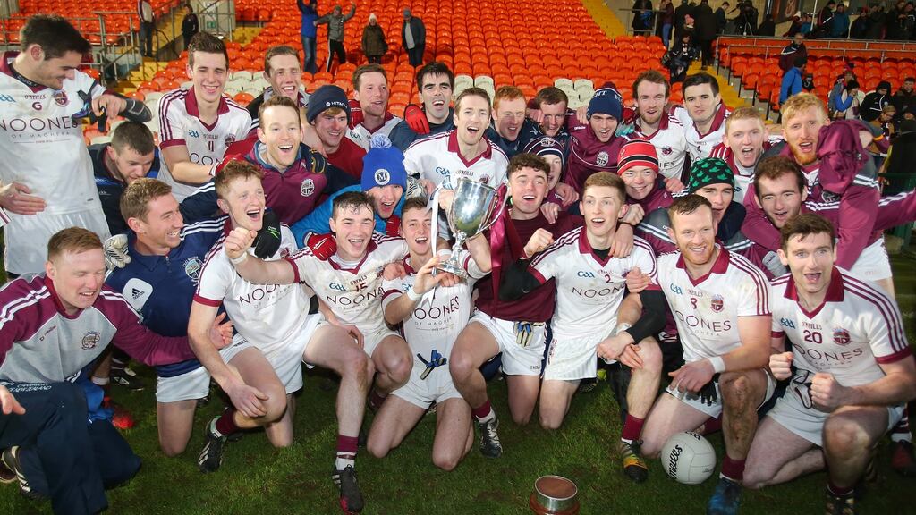 Slaughtneil celebrate their Ulster club final victory over Cavan Gaels at the Athletic Grounds in Armagh. Photograph: Jonathan Porter/Inpho