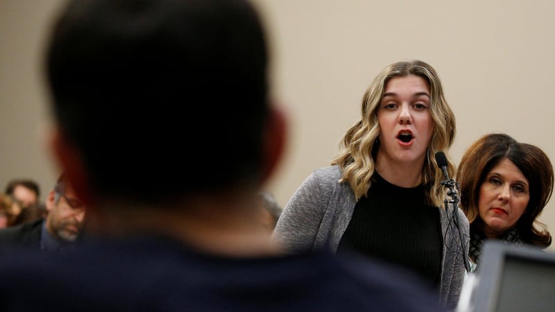 Hannah Morrow speaks in court on January 19th at the sentencing hearing for former US gymnastics team doctor Larry Nassar. Photograph: Brendan McDermid/Reuters