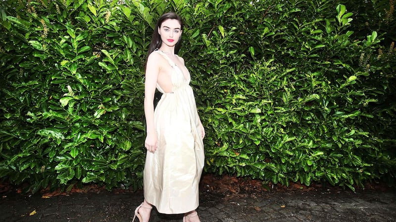 Model Sarah Tansey wearing the winning design by NCAD student Caoimhe Hill (21) from Kinsale in Cork at the the River Island NCAD Fashion Design Bursary. Photograph: Leon Farrell/Photocall Ireland