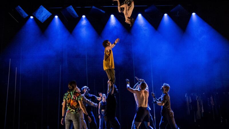 The Gravity & Other Myths troupe practising for a performance of ‘Backbone’, which will be at this year’s Galway International Arts Festival