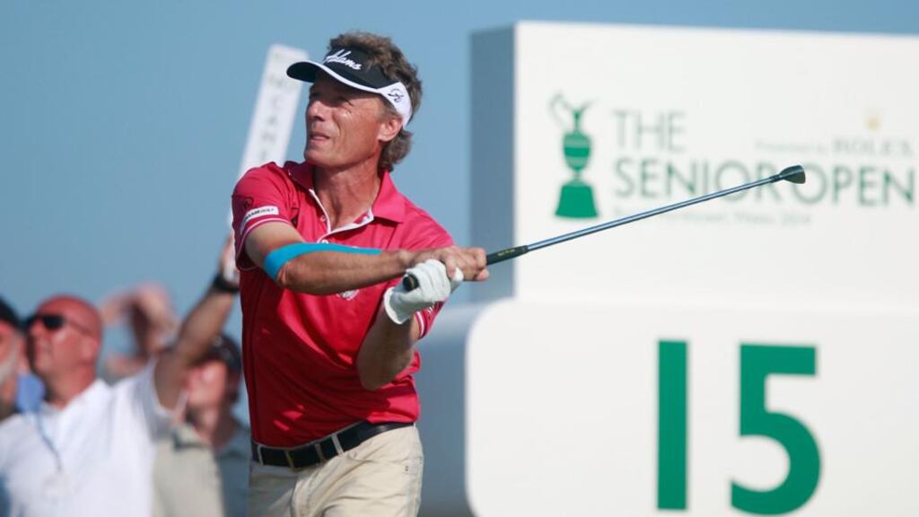 Bernhard Langer in action during the first round of the British Senior Open Championship at Royal Porthcawl in Bridgend, Wales. Photo: Phil Inglis/Getty Images