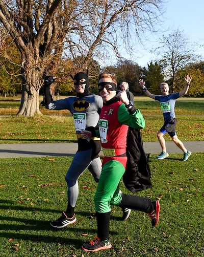 Dubliners Mark Jackson and David Molloy during the 2018 Dublin Marathon.