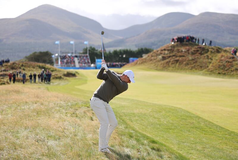 Rory McIlroy of Northern Ireland plays his second shot on the ninth hole at RCD during a Pro-Am. Photograph: Jan Kruger/Getty