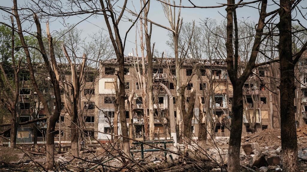 Trees and apartments are damaged by the impact of a missile explosion in Kramatorsk, eastern Ukraine, on May 5th amid the Russian invasion of Ukraine. Photograph: Yasuyoshi CHIBA / AFP via Getty Images