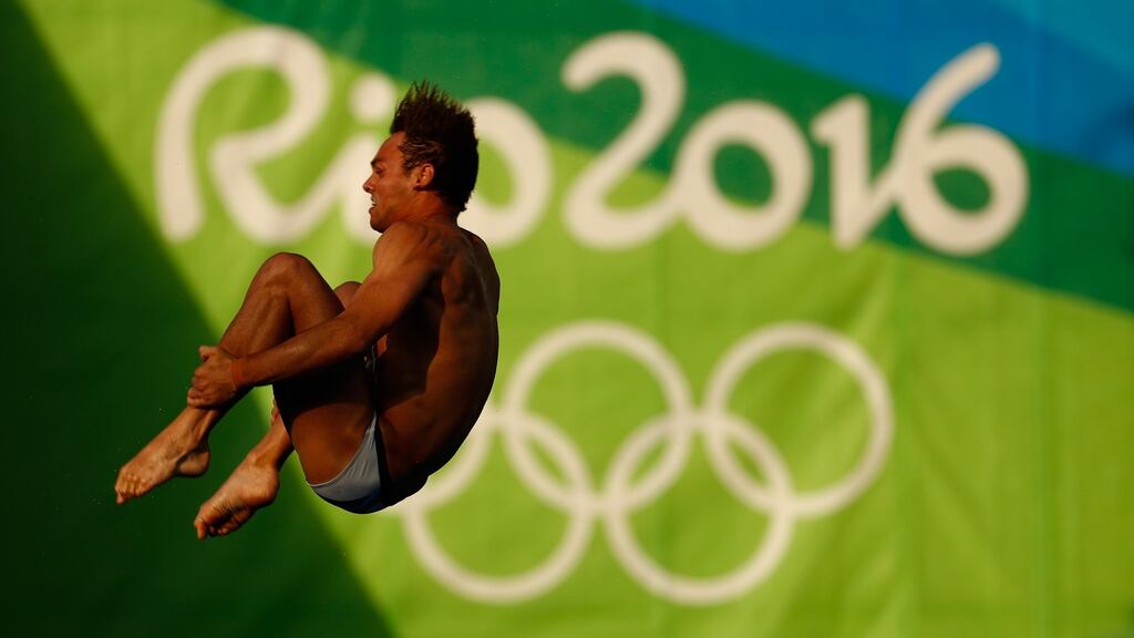 Thomas Daley of Britain competes during the Diving Men’s 10m Platform Preliminary. Photograph: Clive Rose/Getty Images